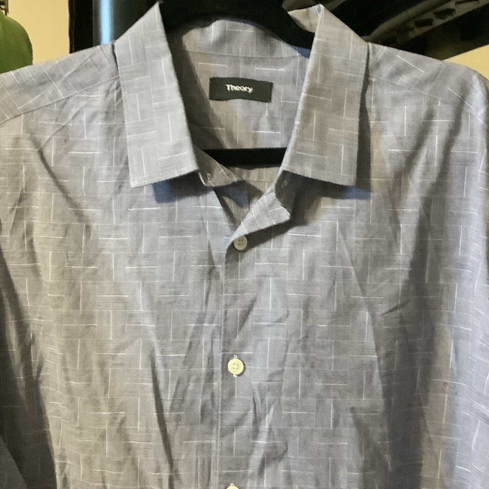 Theory Men's Gray Patterned Casual Shirt